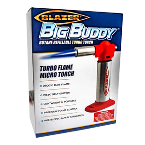 Blazer Big Buddy Torch | Stainless & Red Boxed View | Dabbing Warehouse