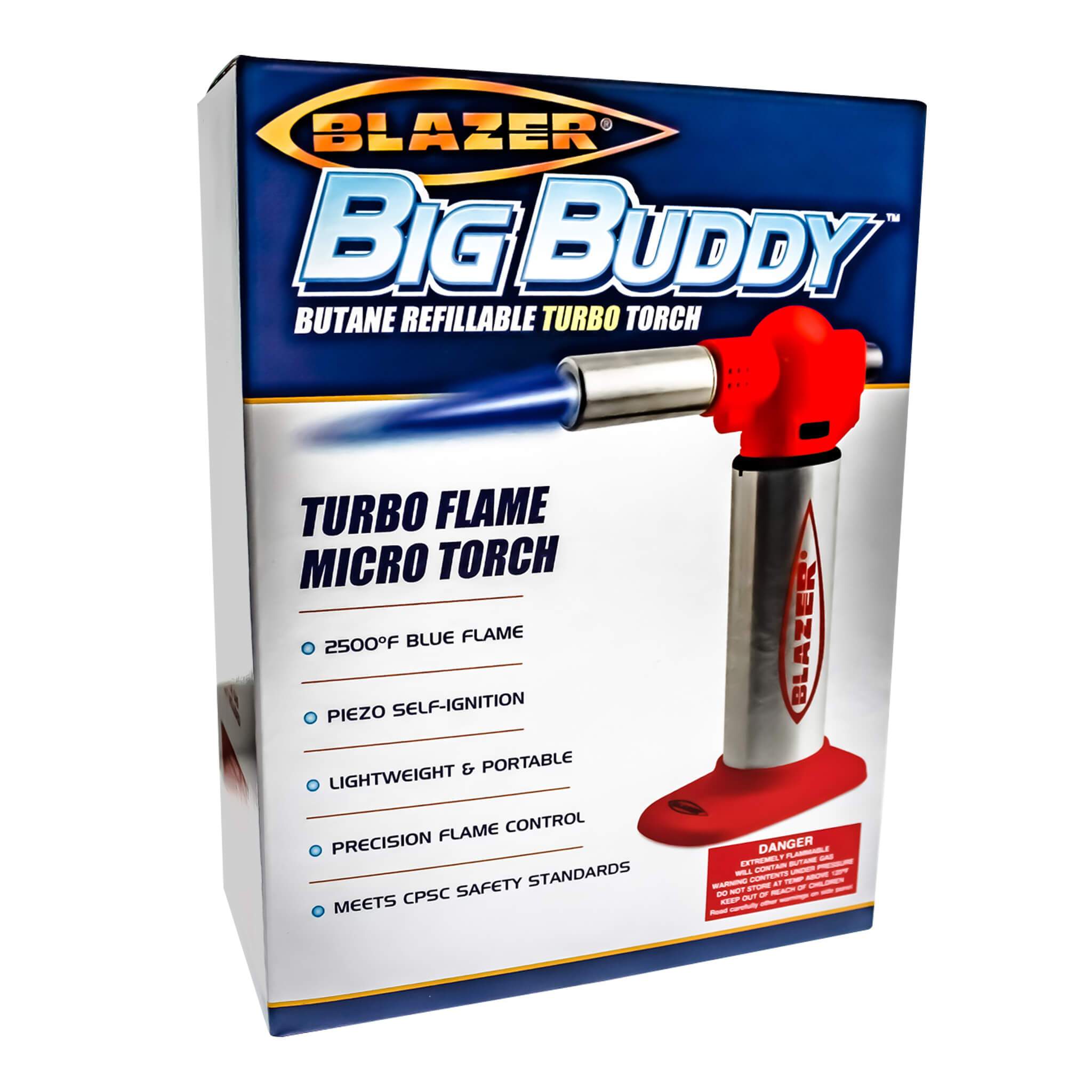 Blazer Big Buddy Torch | Stainless & Red Boxed View | Dabbing Warehouse