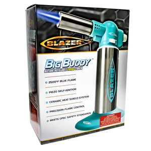 Blazer Big Buddy Torch | Stainless & Teal Boxed View | Dabbing Warehouse