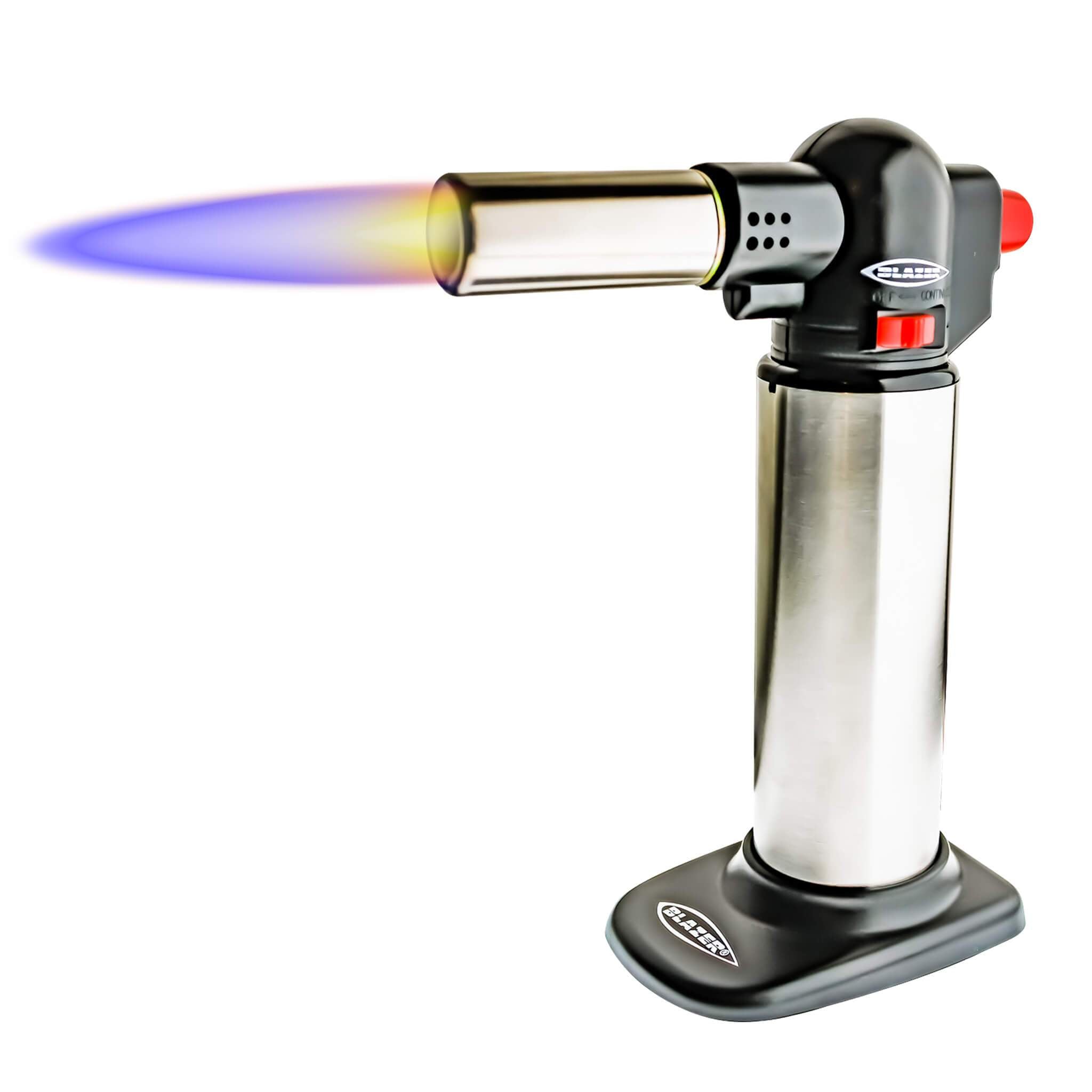 Blazer Big Buddy Torch | Stainless & Black View With Flame | Dabbing Warehouse