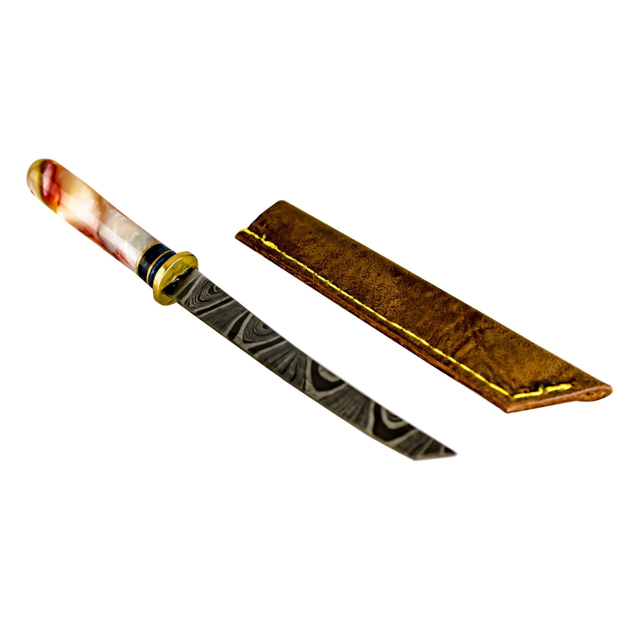 Damascus Steel Dab Knife | Knife & Case Side By Side View | Dabbing Warehouse
