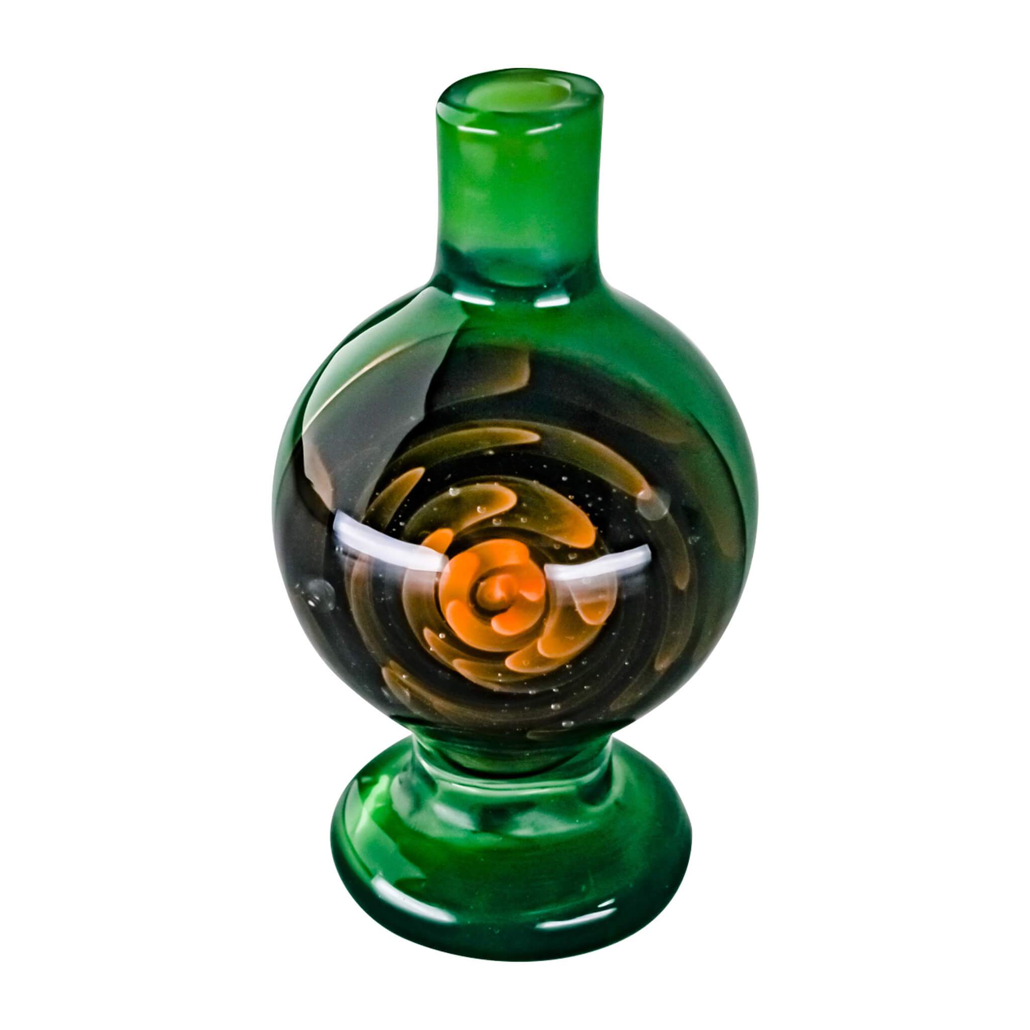 Origin Spiral Inlay Bubble Cap | Dark Green Upright View | Dabbing Warehouse