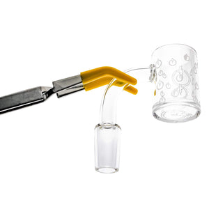 Reverse Tweezers | Silicone Tipped | In Use Gripping Banger Stem View | Dabbing Warehouse