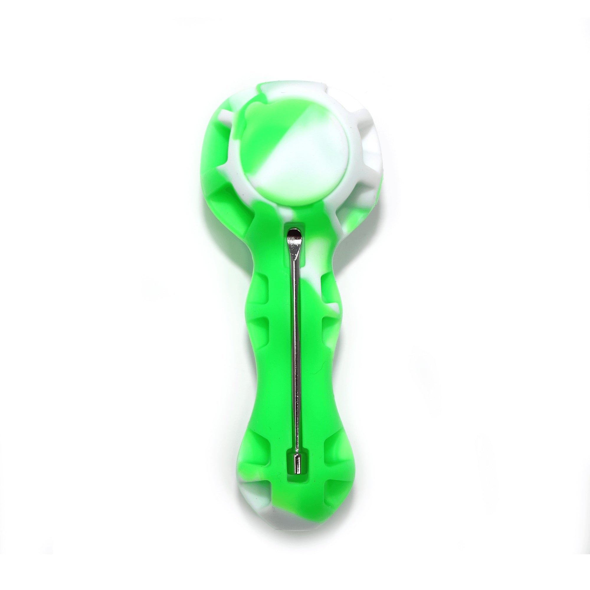 Silicone Spoon Pipe | Green & White With Cap On View | Dabbing Warehouse