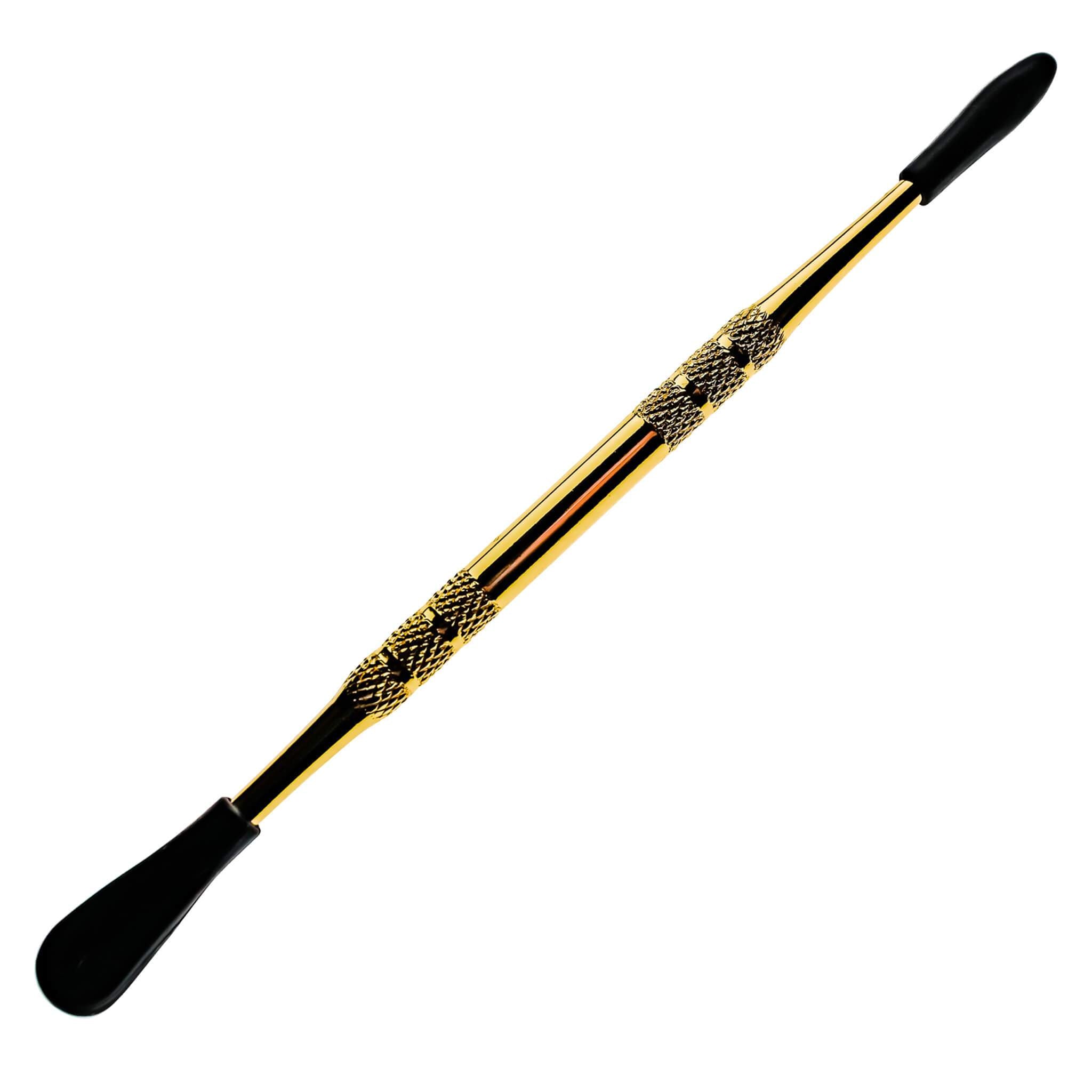 Stainless Steel Dab Tool | Gold Angled View With Caps On | Dabbing Warehouse