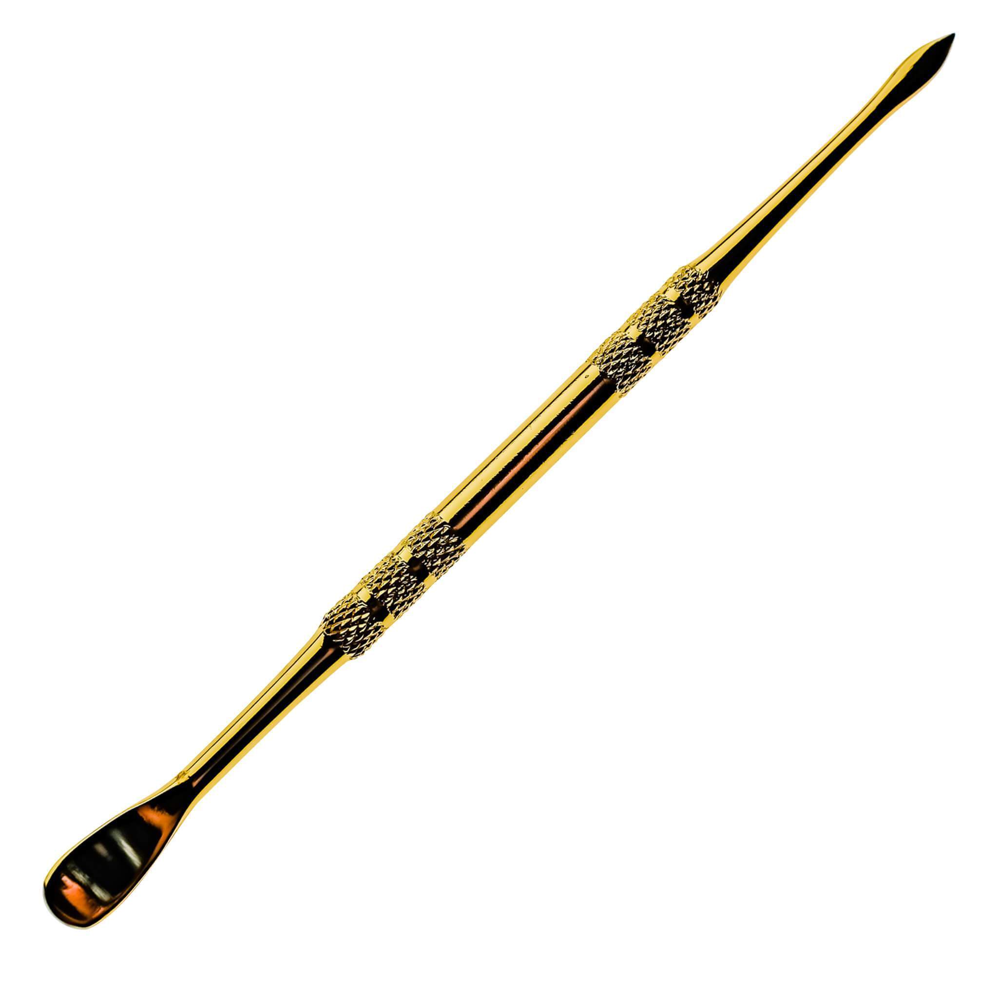 Stainless Steel Dab Tool | Gold Angled View With One Cap On | Dabbing Warehouse