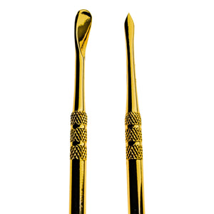 Stainless Steel Dab Tool | Gold Close Up View Both Ends At Once | Dabbing Warehouse