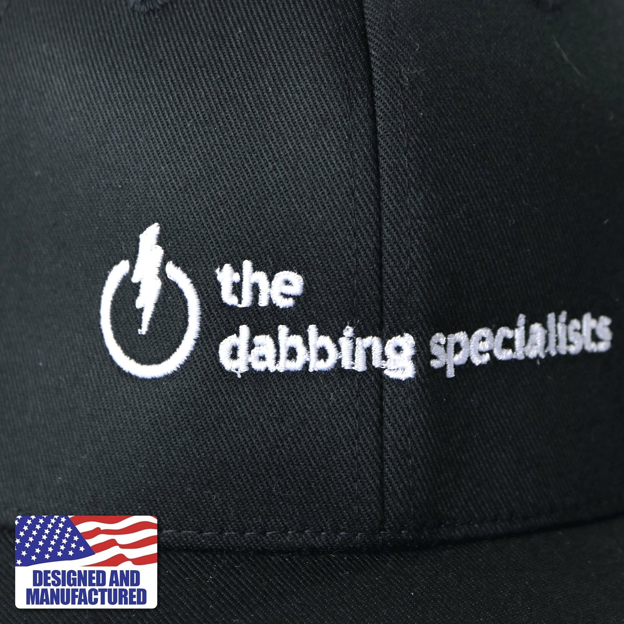 The Dabbing Specialists Bolt Hat | FlexFit | Close Up Logo View | Dabbing Warehouse