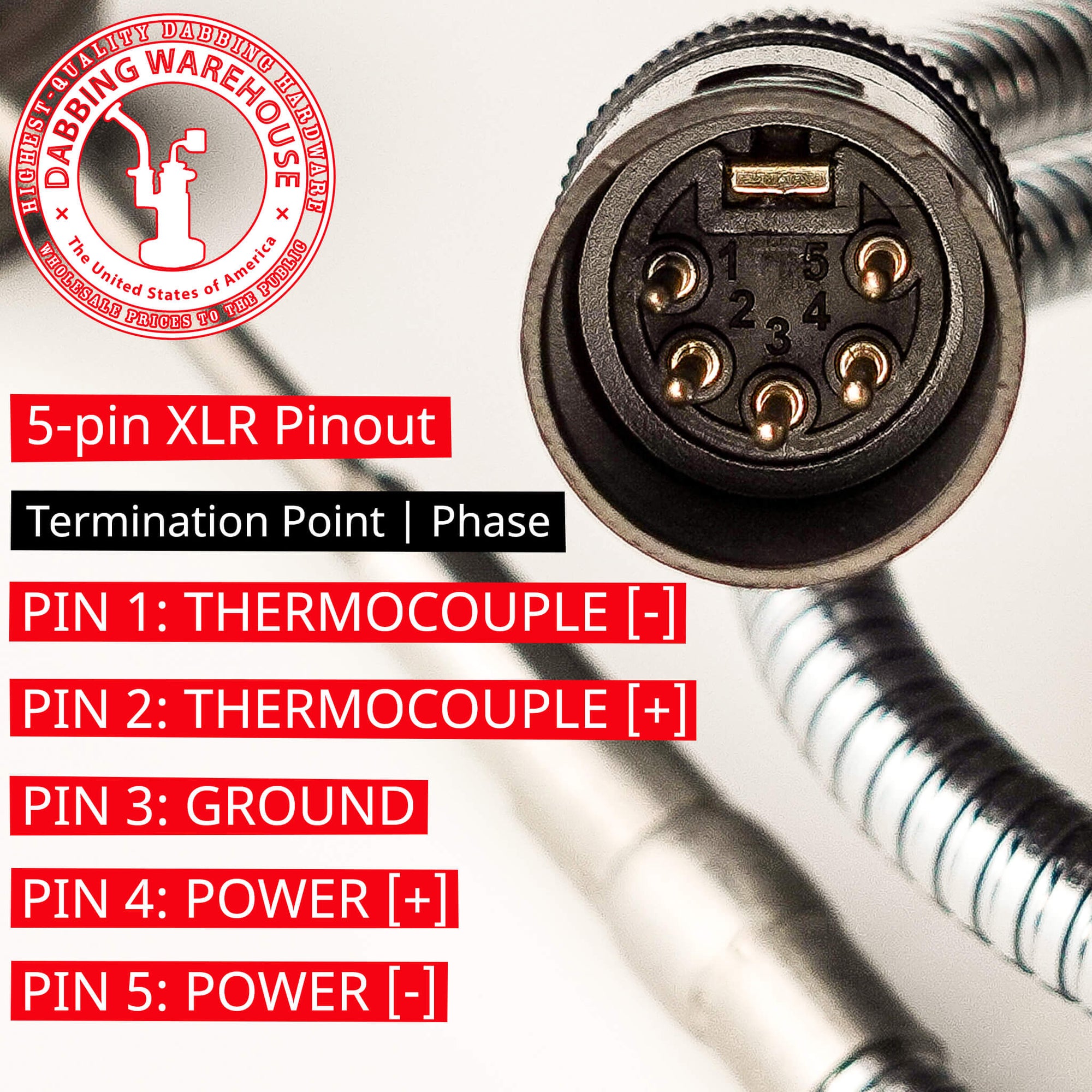 25mm Articulated Coil Heater | 5-pin XLR Pinout Diagram Standard | Dabbing Warehouse