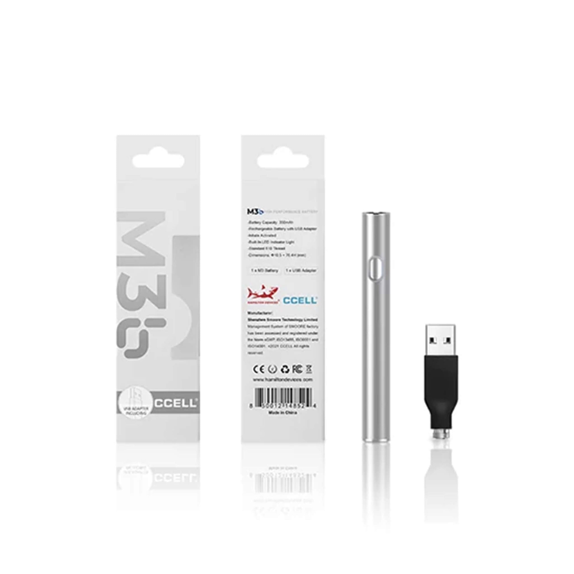 CCELL M3B 510 Battery | Stainless With Box Contents | DW