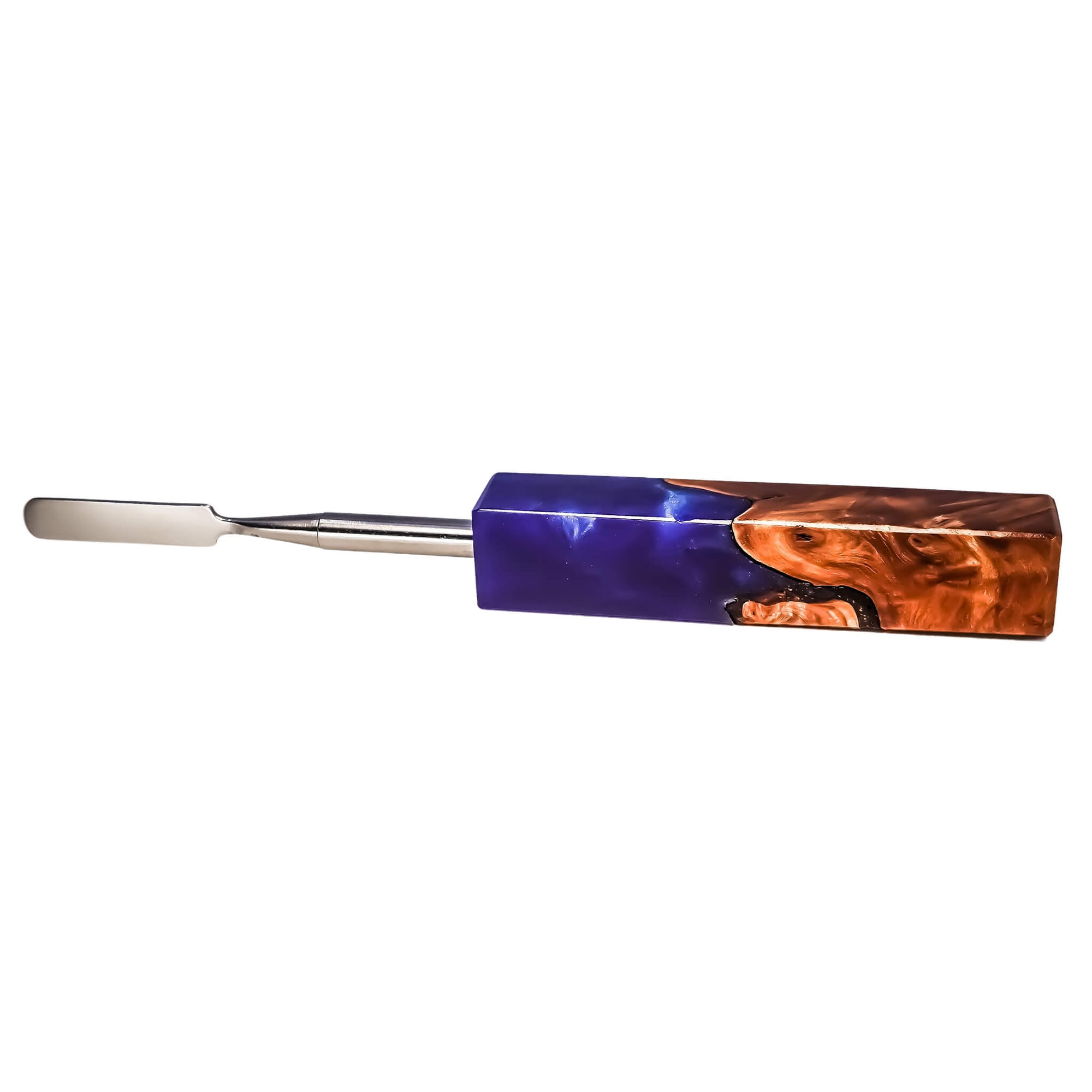 Rounded Blade Titanium Dabber Tool | Midnight Blue & Wood Profile View | Dabbing Warehouse