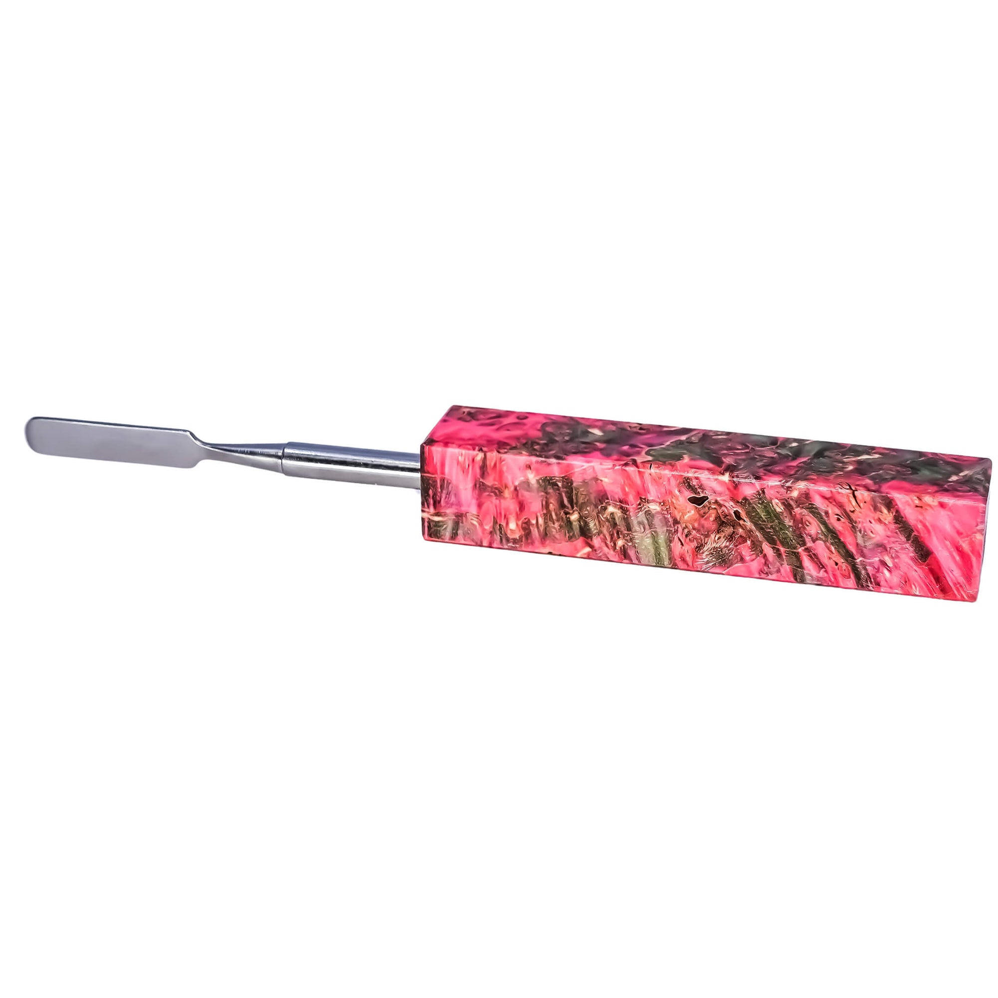 Rounded Blade Titanium Dabber Tool | Pink & Green Profile View | Dabbing Warehouse