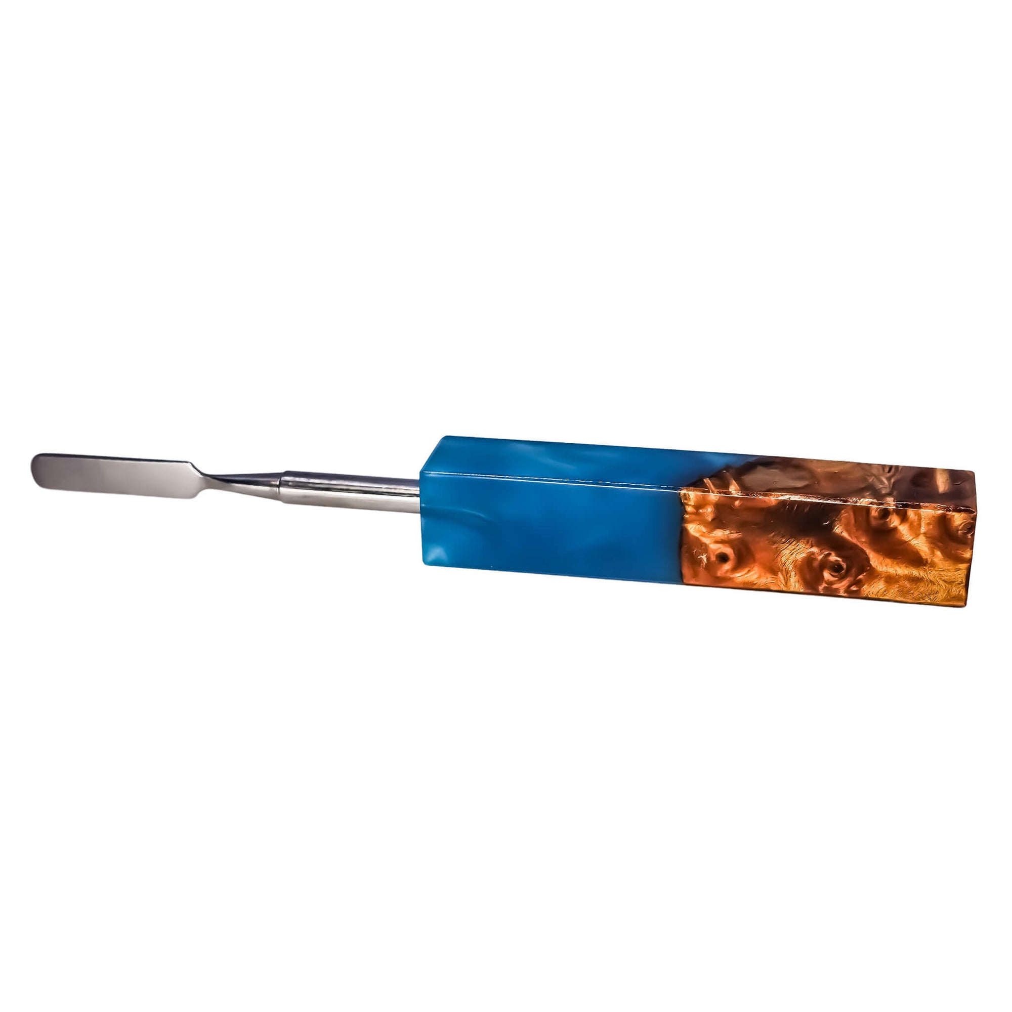 Rounded Blade Titanium Dabber Tool | Turquoise & Wood Profile View | Dabbing Warehouse