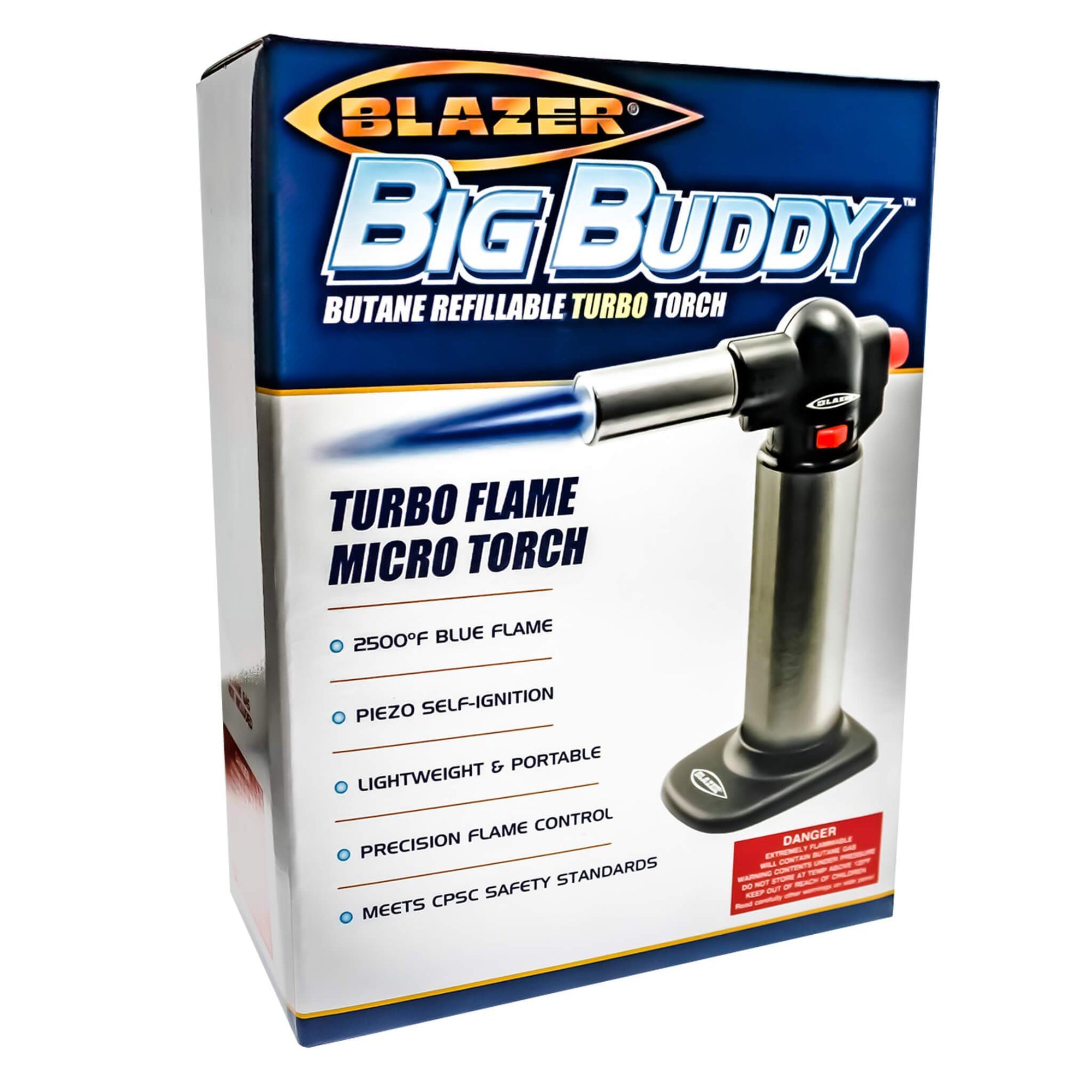 Blazer Big Buddy Torch | Stainless & Black Boxed View | Dabbing Warehouse