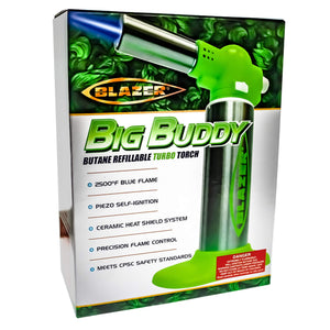 Blazer Big Buddy Torch | Stainless & Green Boxed View | Dabbing Warehouse