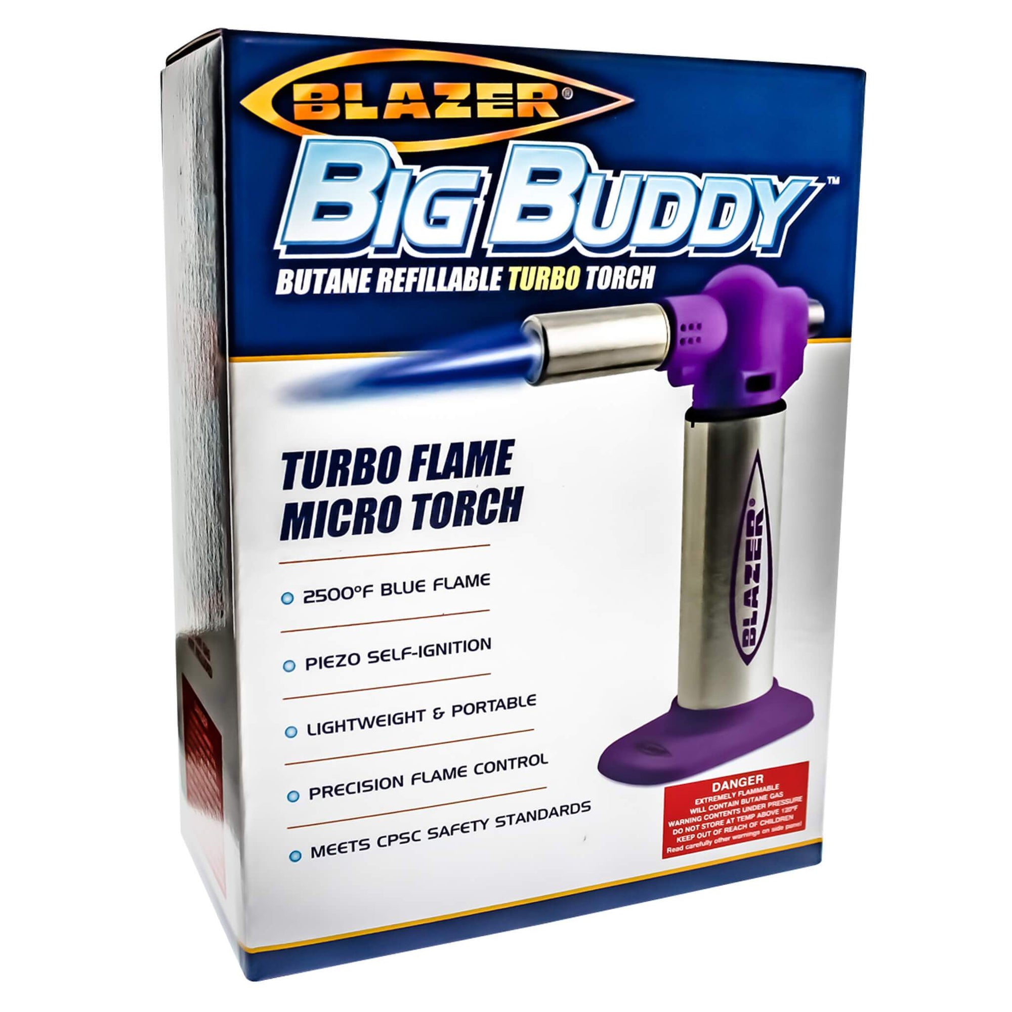 Blazer Big Buddy Torch | Stainless & Purple Boxed View | Dabbing Warehouse