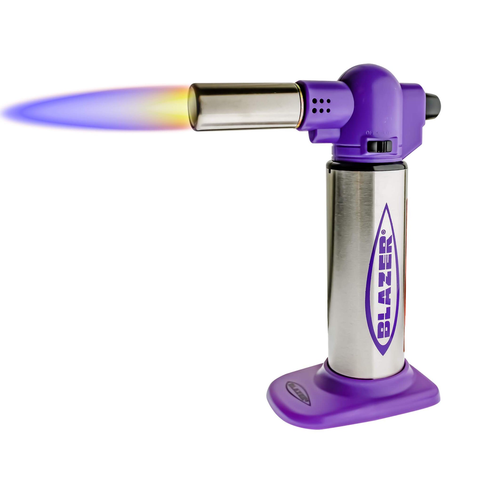 Blazer Big Buddy Torch | Stainless & Purple View With Flame | Dabbing Warehouse