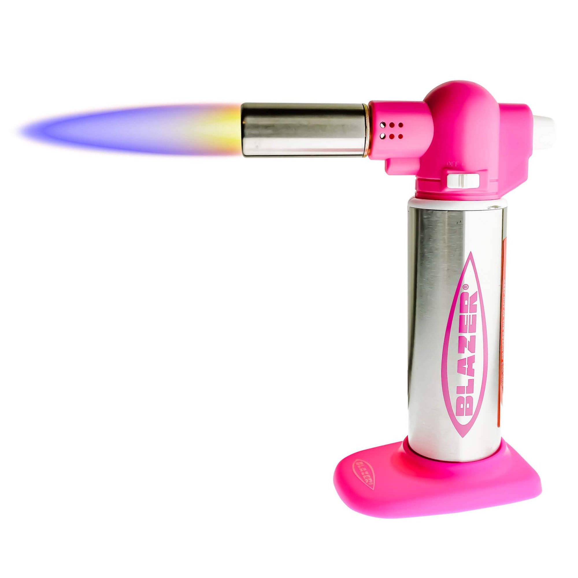 Blazer Big Buddy Torch | Stainless & Pink View With Flame | Dabbing Warehouse
