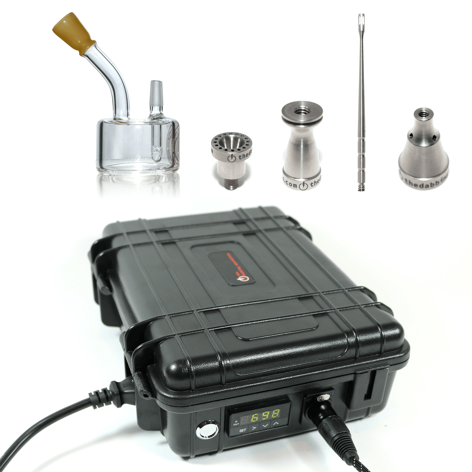 Black Portable Case Enail Dabbing Kit with Titanium Set and Mini Hockey Puck Pipe - Black View