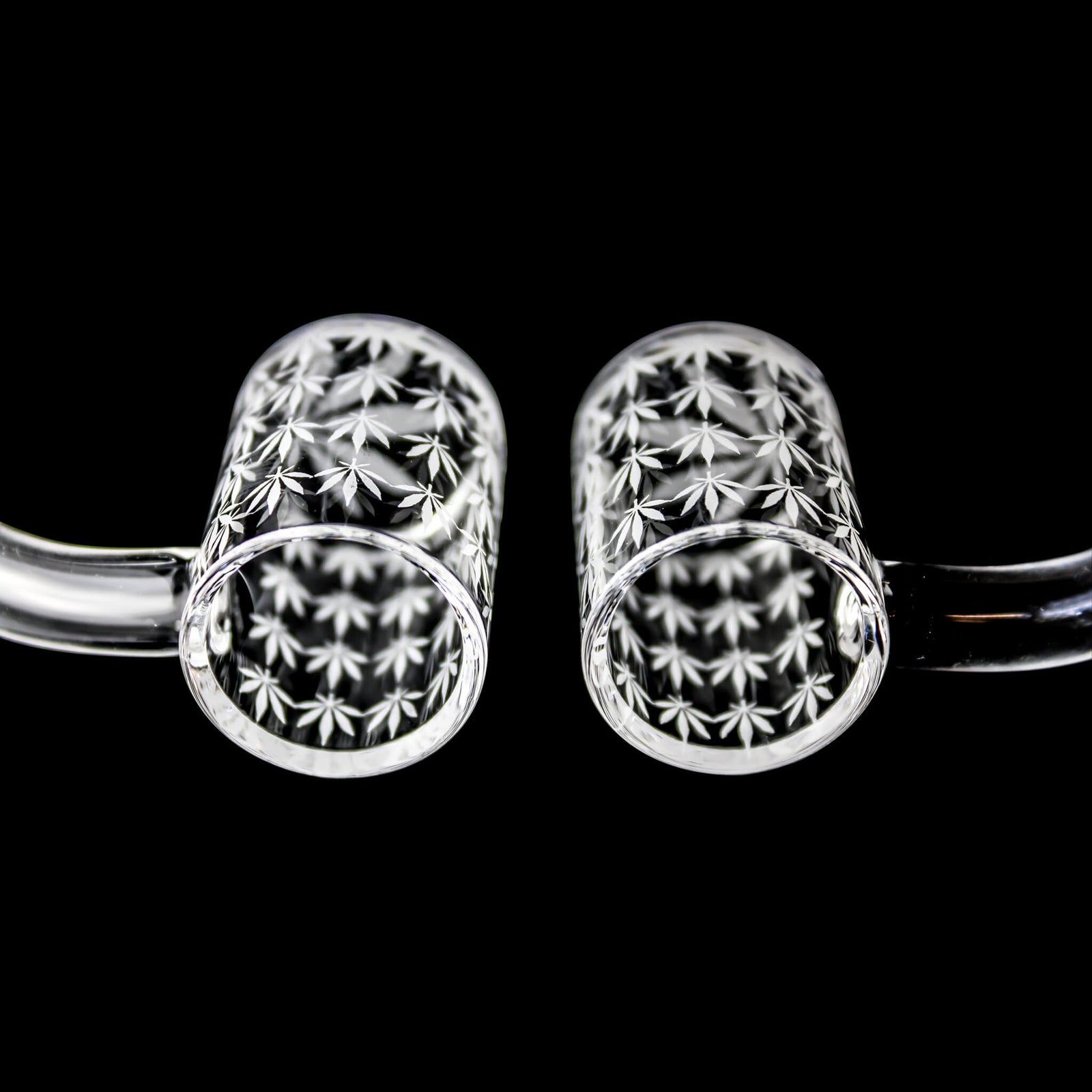 25mm Quartz Banger - Beveled Edge - Weed Leaf Bottom | Side By Side Bucket View | DW