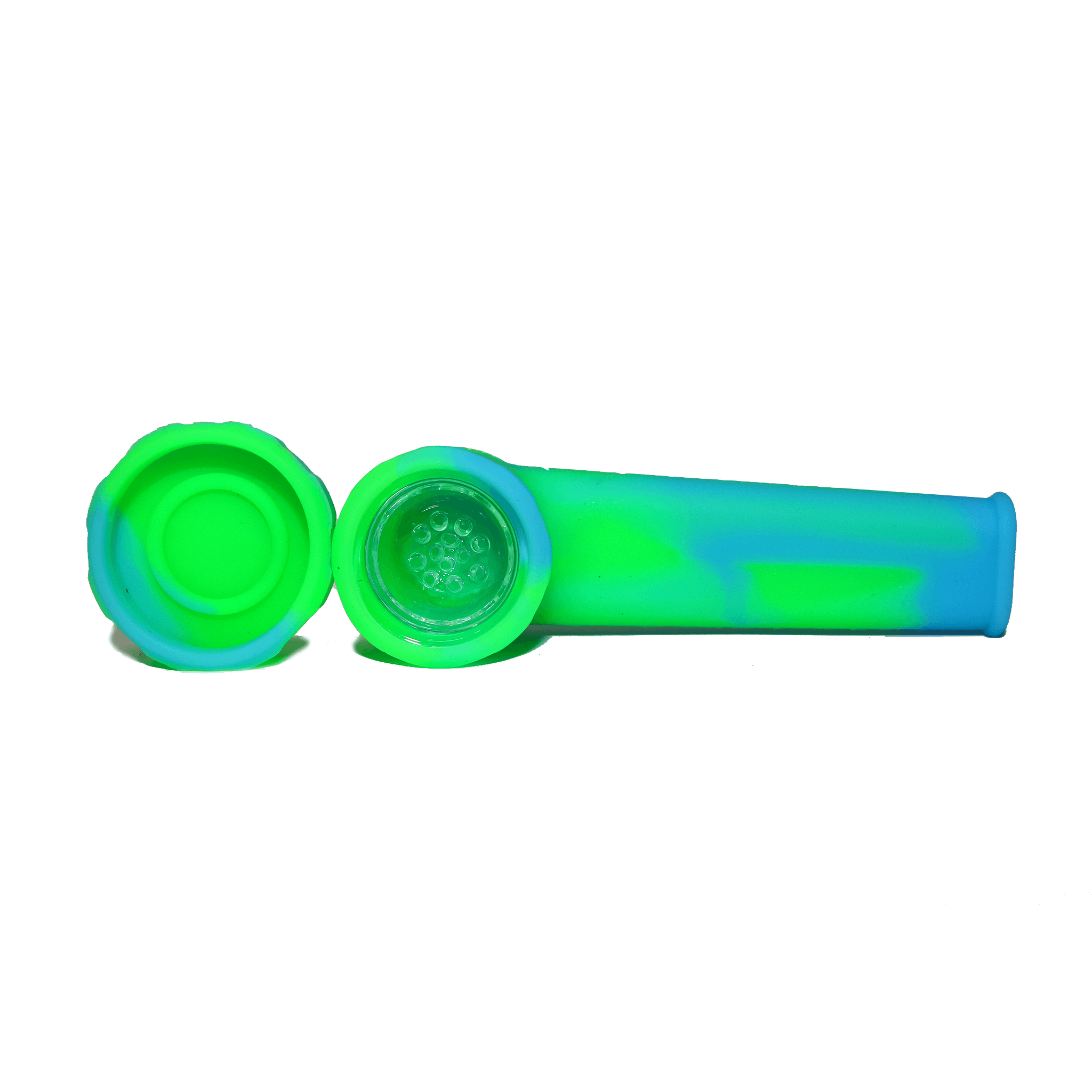 Silicone Smoking Pipe with Glass Bowl & Cap Lid, Geometric Pastel