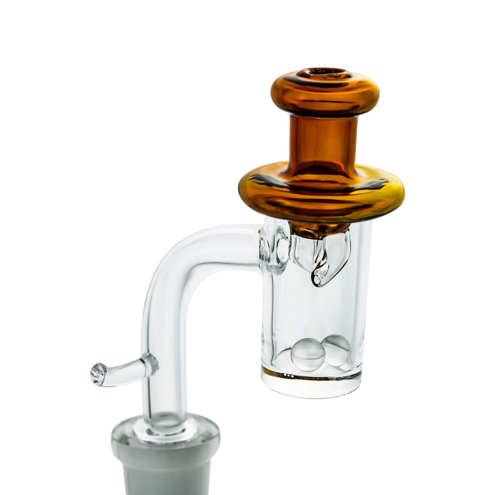 Dual Nozzle Directional Pushpin Carb Cap | Amber View On Banger View | Dabbing Warehouse
