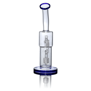 Glass Dab Rig | Double Recycler Bubbler | 18mm Female E-Banger | Front Dab Rig View | DW