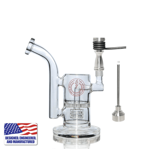 Glass Dab Rig Kit | Mini Dual Bubbler with 16-Hole Titanium Nail | In Use View | DW