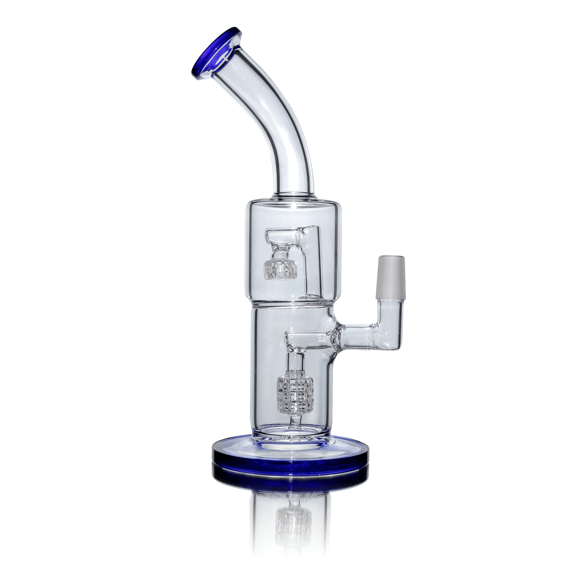 Glass Bubbler | Double Recycler Birdcage | Blue | Profile View | Dabbing Warehouse