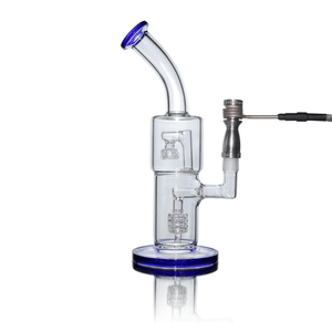 Glass Bubbler | Double Recycler Birdcage | Blue | Full View | Dabbing Warehouse