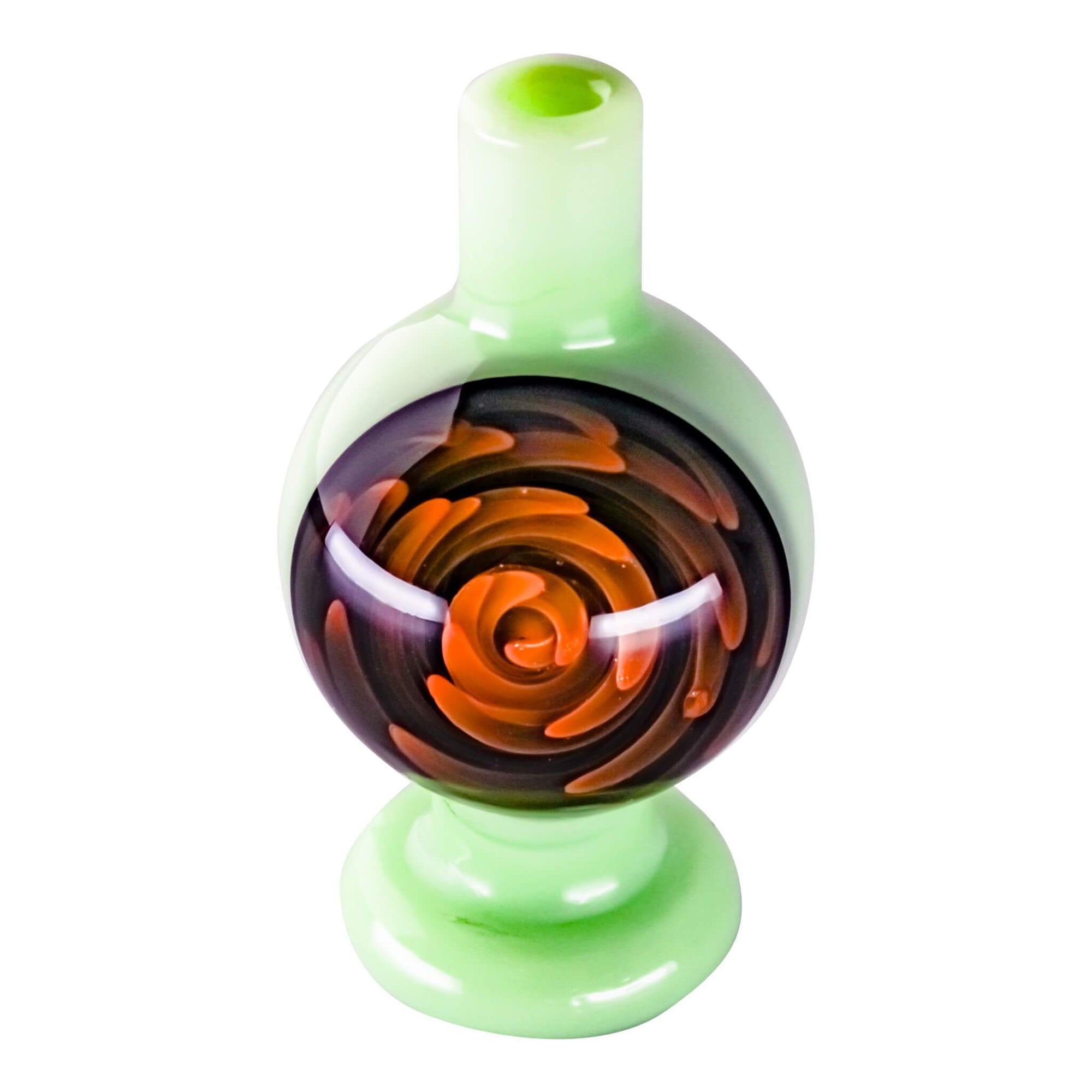 Origin Spiral Inlay Bubble Cap | Light Green Upright View | Dabbing Warehouse