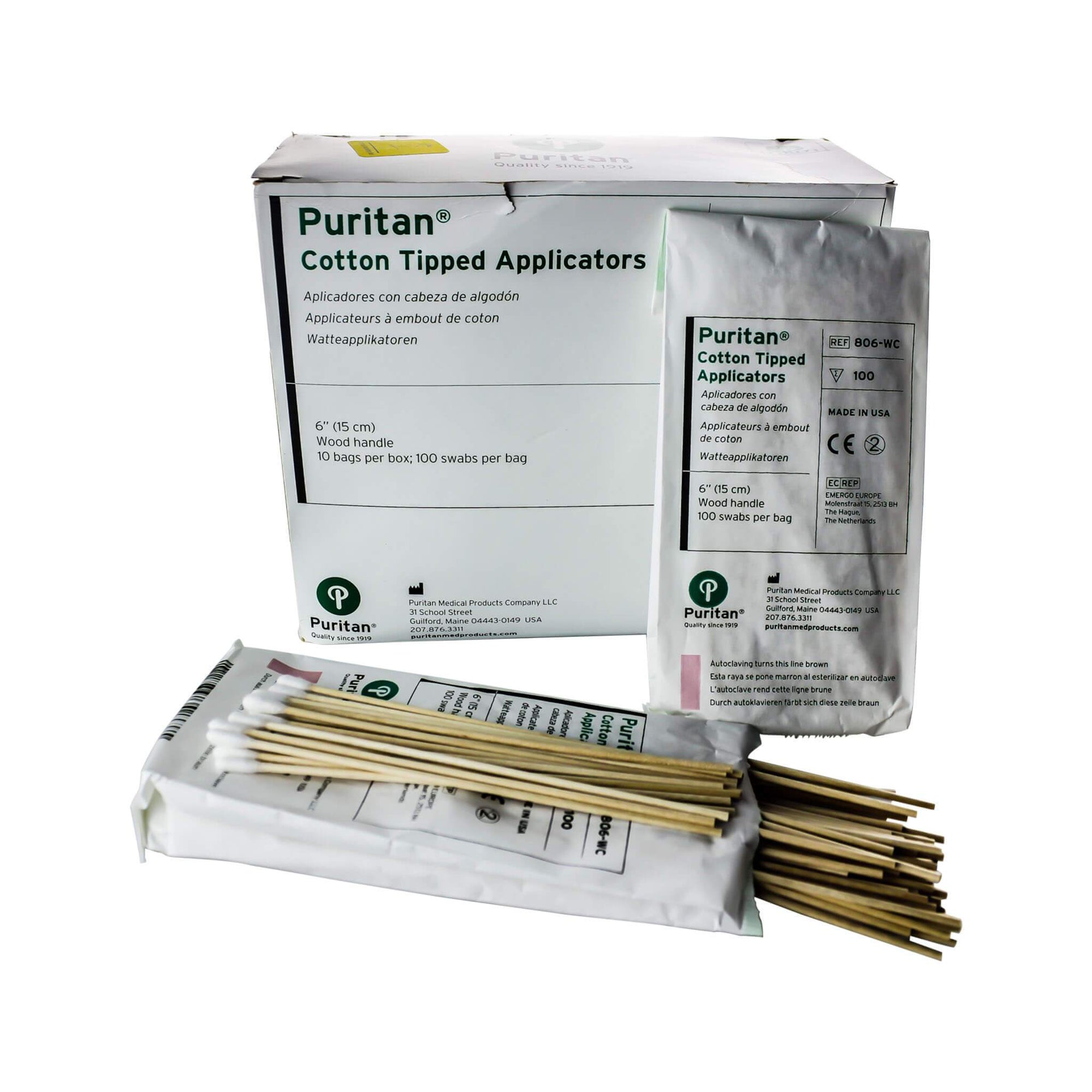 Puritan 6" Lint Free Cotton Swabs (Bags of 100) | In Bag & Out Of Bag View | Dabbing Warehouse