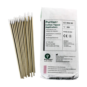 Puritan 6" Lint Free Cotton Swabs (Bags of 100) | In Bag & Out Of Bag View | Dabbing Warehouse