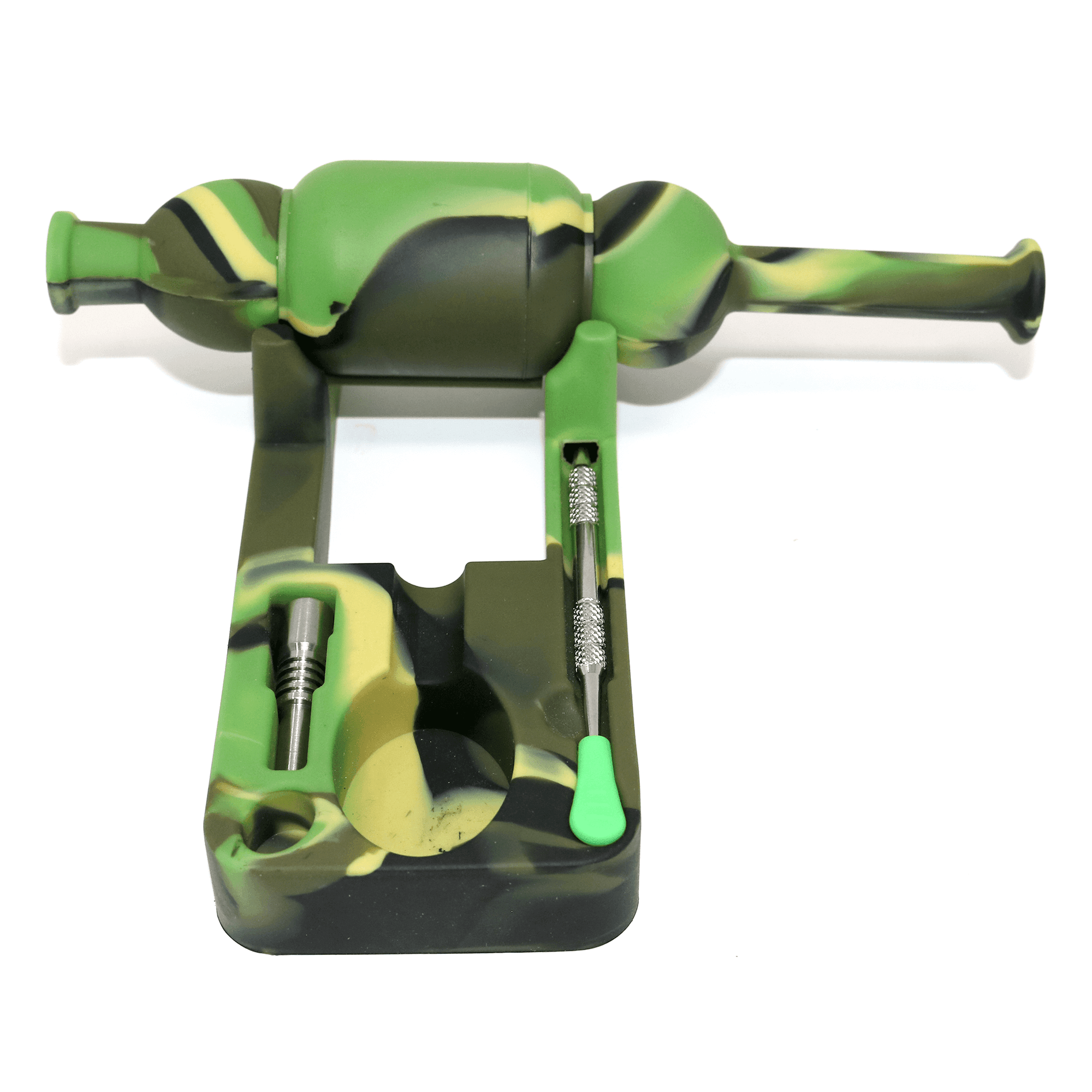 Silicone Nectar Collector | Green, Yellow, & Black Top Down Complete View | Dabbing Warehouse