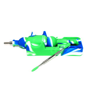 Silicone Nectar Collector | Green, White, & Blue In Use View | Dabbing Warehouse