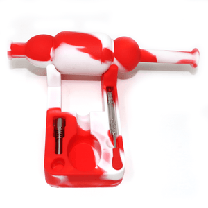 Silicone Nectar Collector | White & Red Top Down Complete View | Dabbing Warehouse