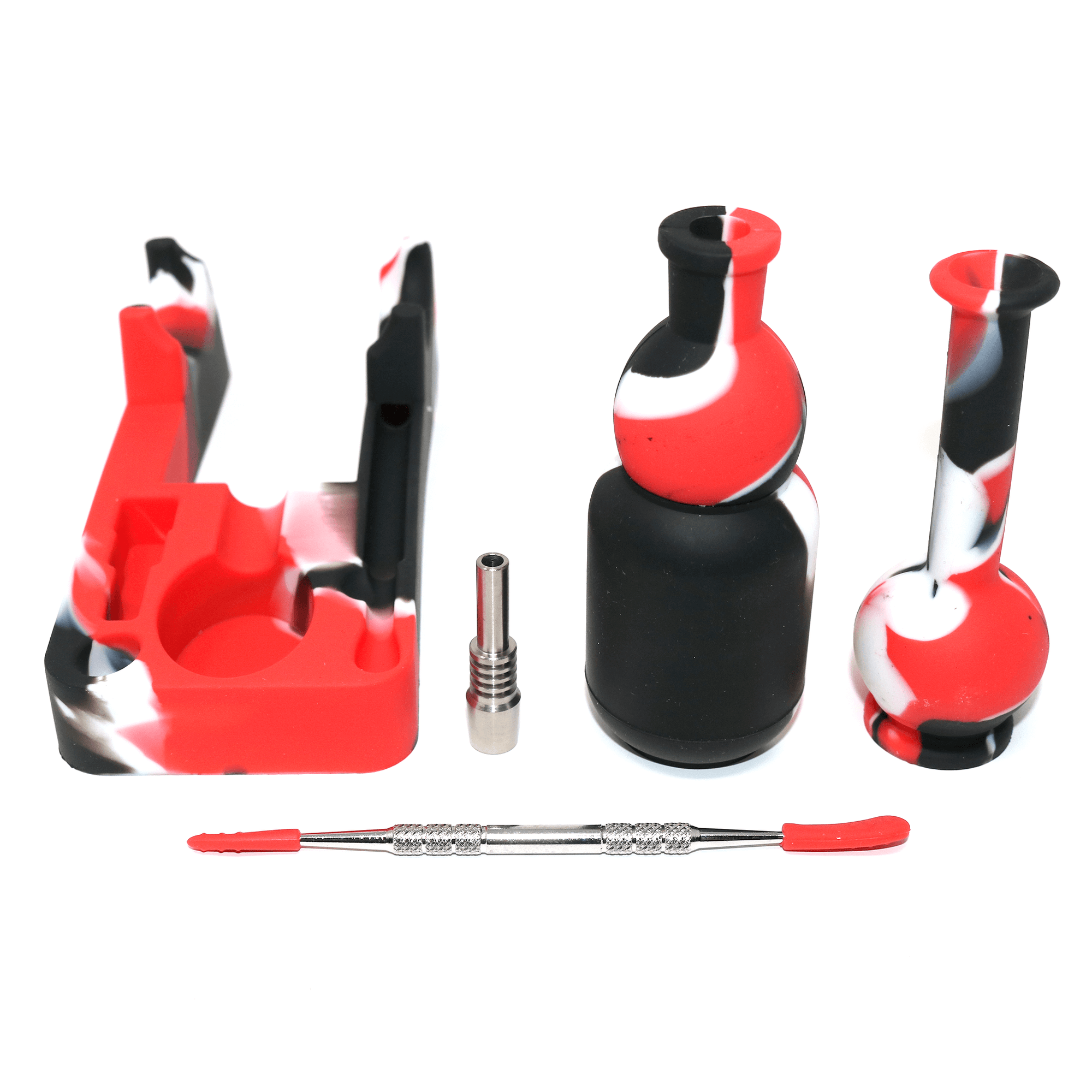 Silicone Nectar Collector | White, Black & Red Expanded Parts View | Dabbing Warehouse