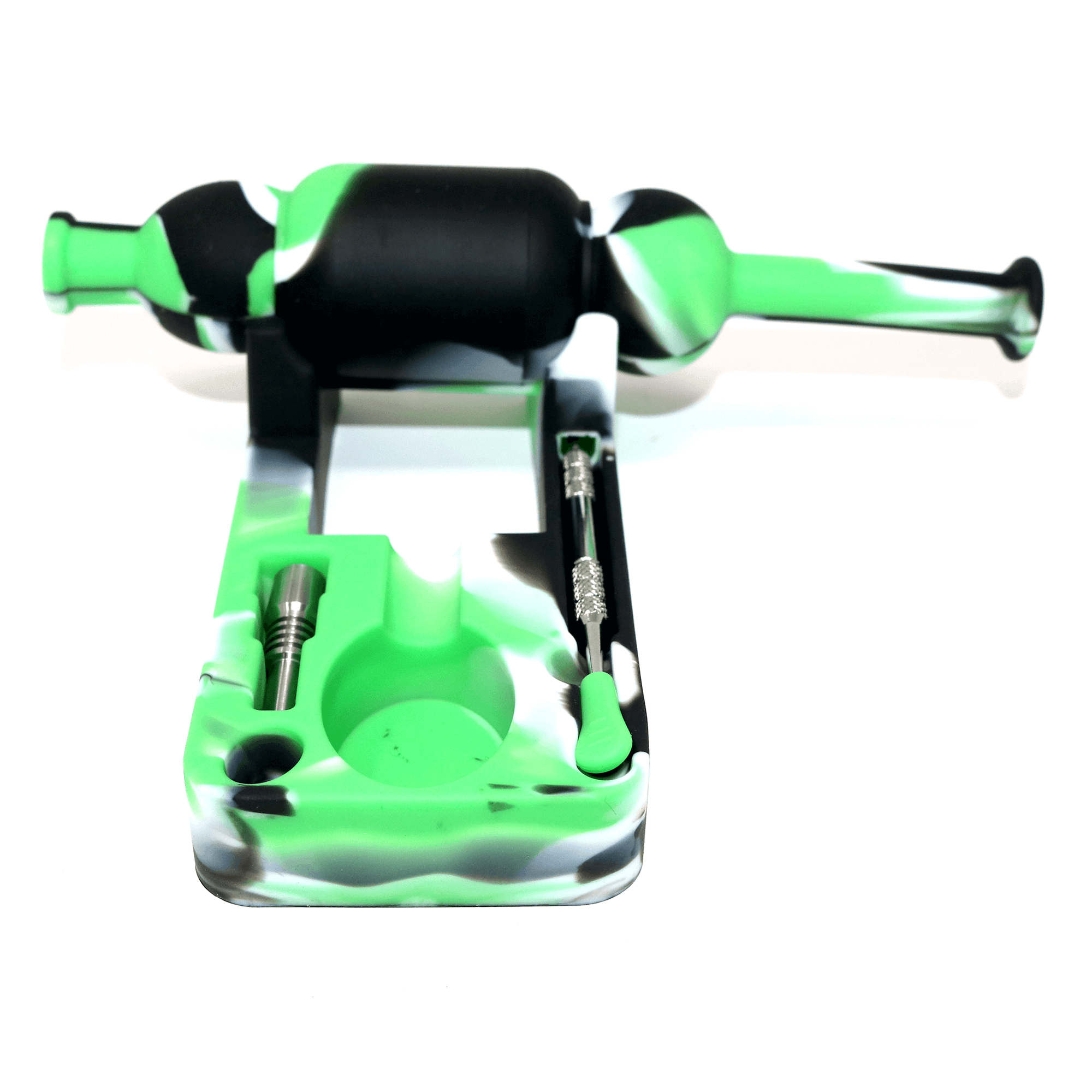 Silicone Nectar Collector | Green, White, & Black Top Down Complete View | Dabbing Warehouse