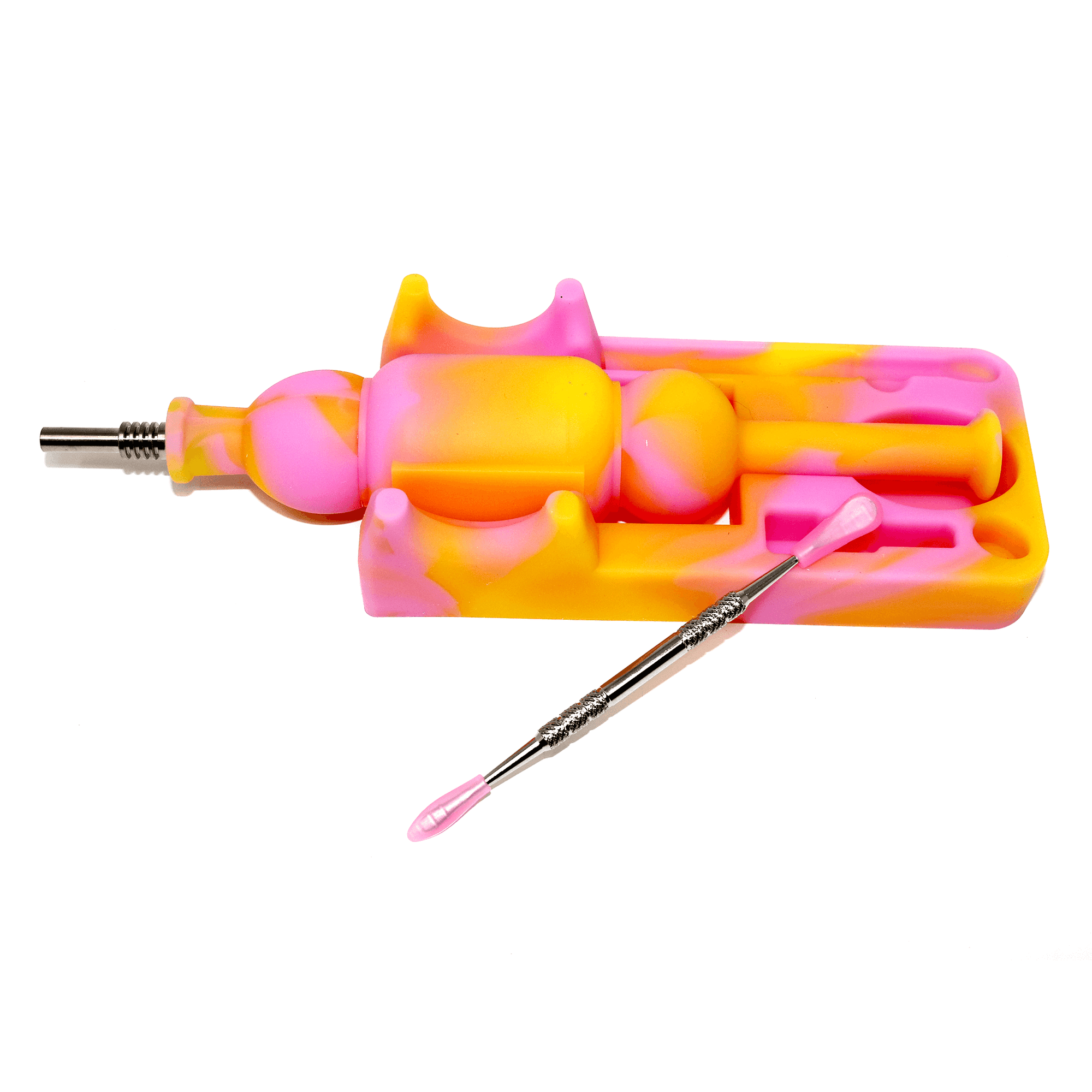 Silicone Nectar Collector | Lavender, Orange, & Pink In Use View | Dabbing Warehouse