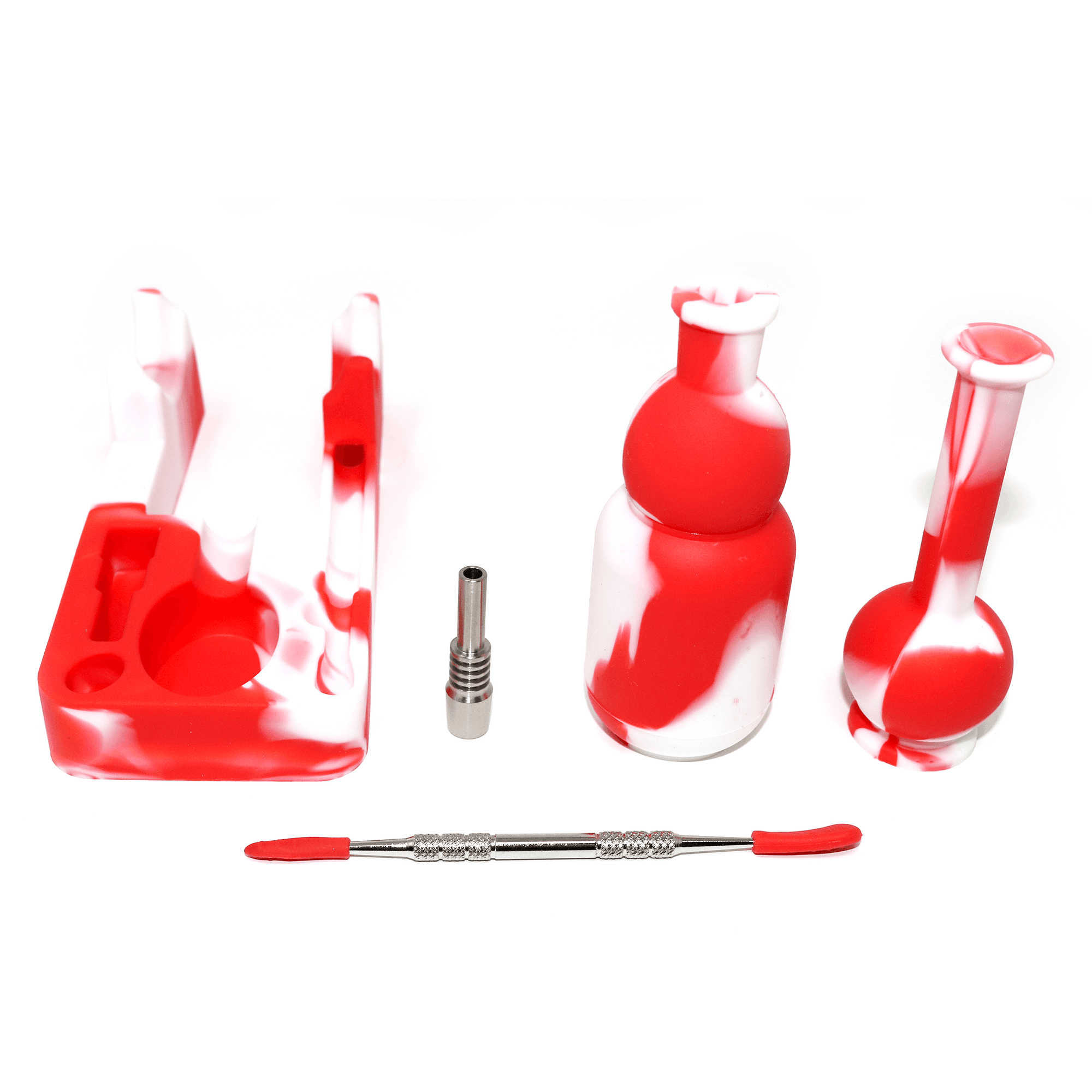 Silicone Nectar Collector | White & Red Expanded Parts View | Dabbing Warehouse