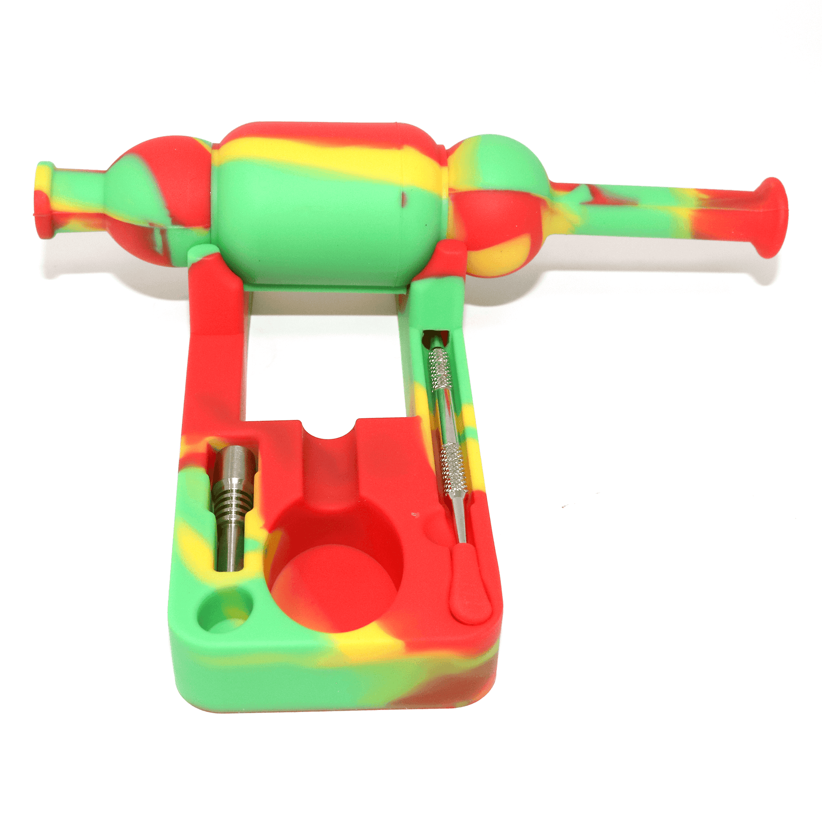 Silicone Nectar Collector | Green, Red, & Yellow Top Down Complete View | Dabbing Warehouse