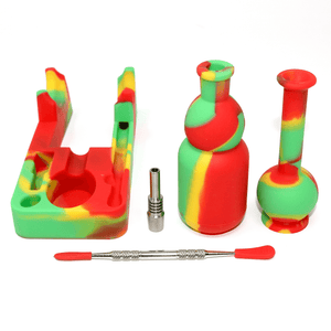 Silicone Nectar Collector | Green, Red, & Yellow Expanded Parts View | Dabbing Warehouse