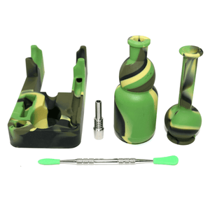Silicone Nectar Collector | Green, Yellow, & Black Expanded Parts View | Dabbing Warehouse