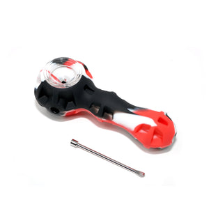Silicone Spoon Pipe | Red & Black With Tool Top Down View | Dabbing Warehouse