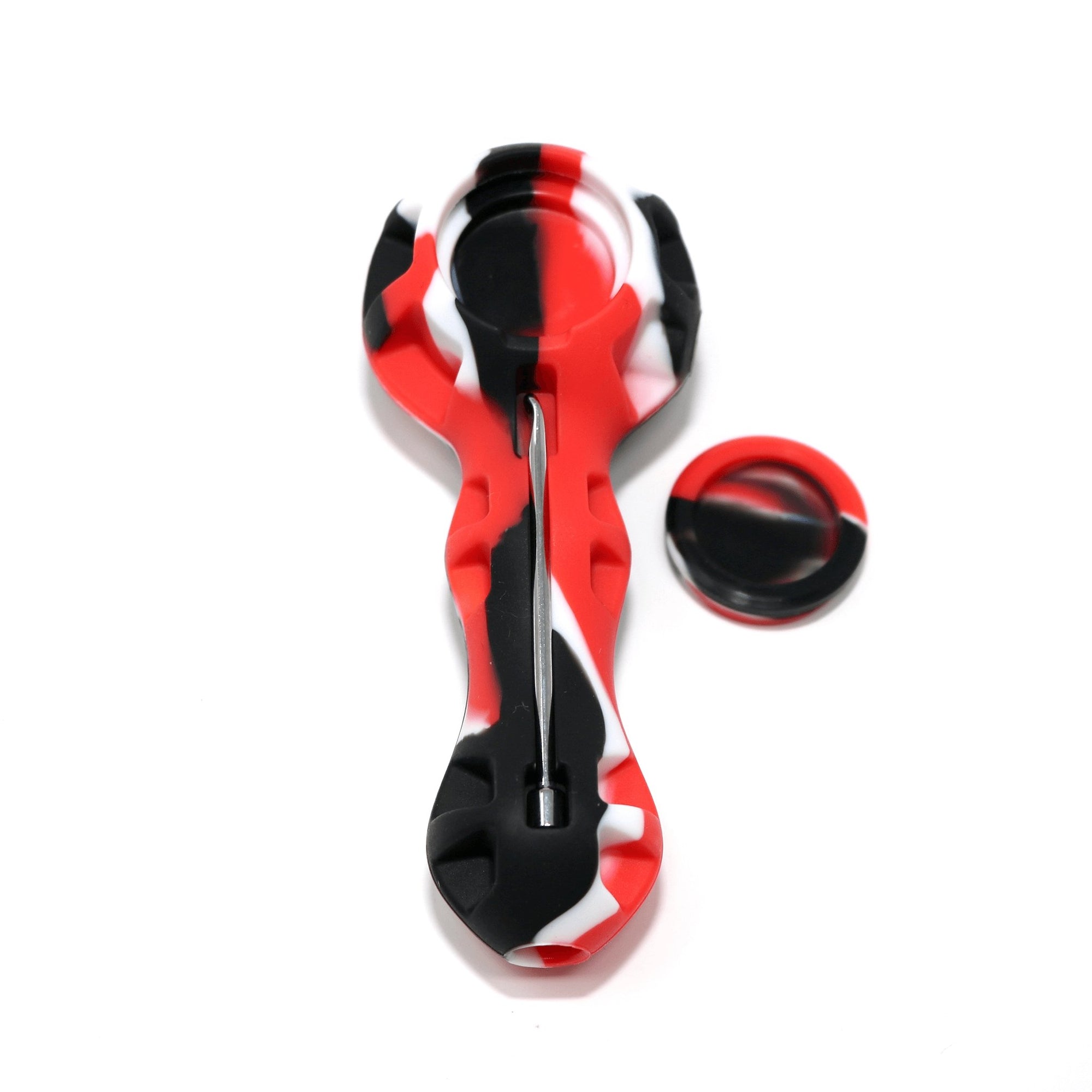 Silicone Spoon Pipe | Red & Black With Cap Off View | Dabbing Warehouse