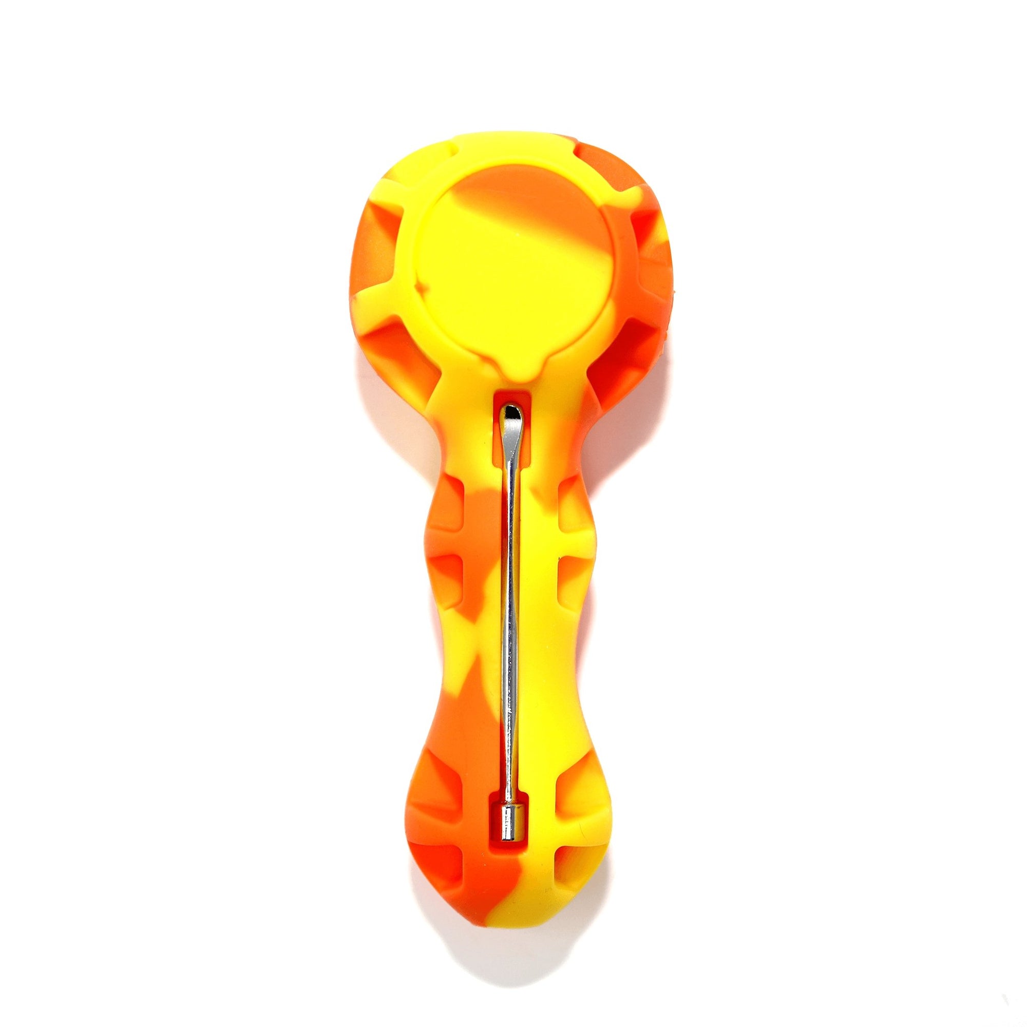 Silicone Spoon Pipe | Orange & Yellow With Cap On View | Dabbing Warehouse