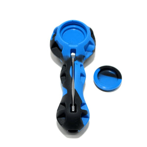 Silicone Spoon Pipe | Blue & Black With Cap Off View | Dabbing Warehouse
