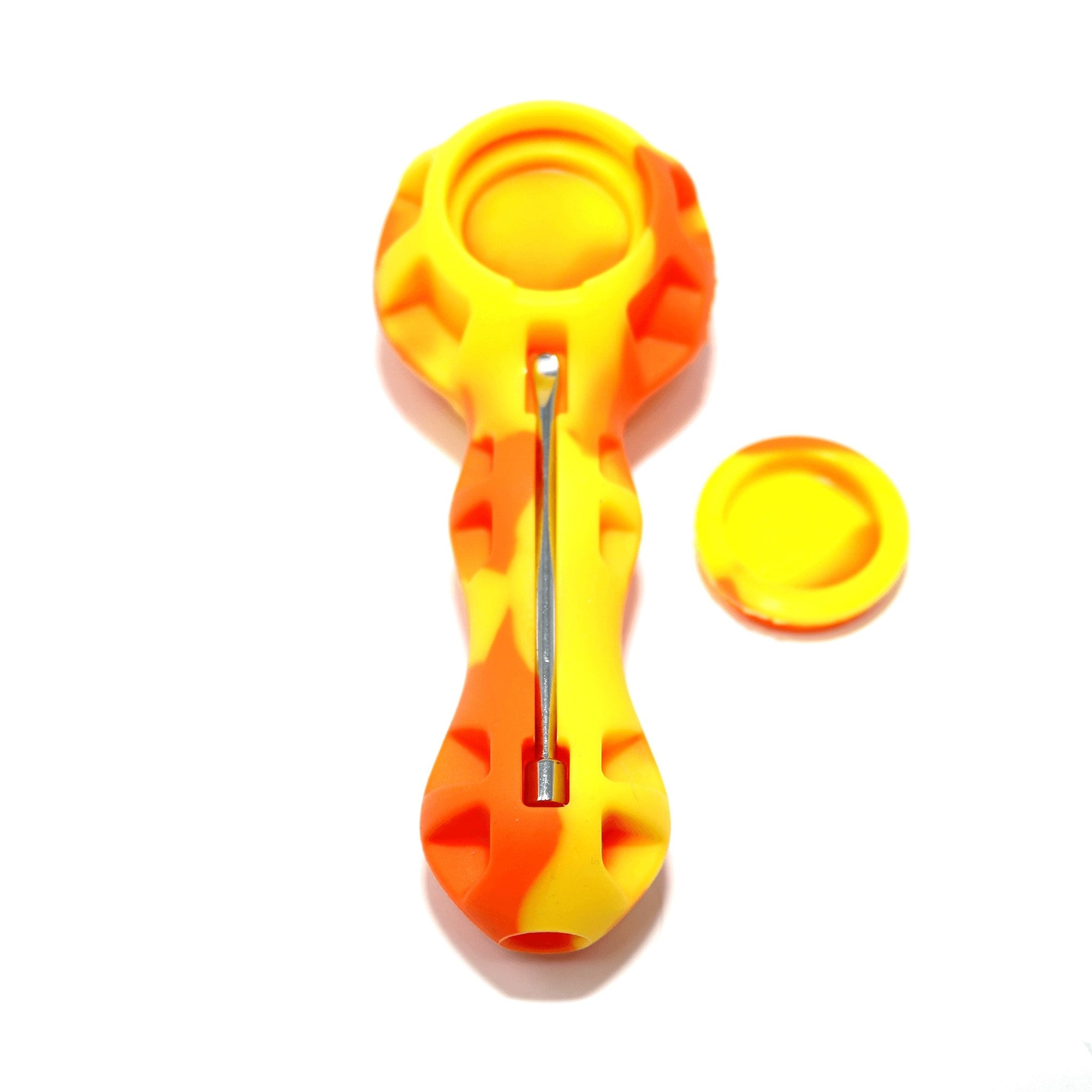 Silicone Spoon Pipe | Orange & Yellow With Cap Off View | Dabbing Warehouse