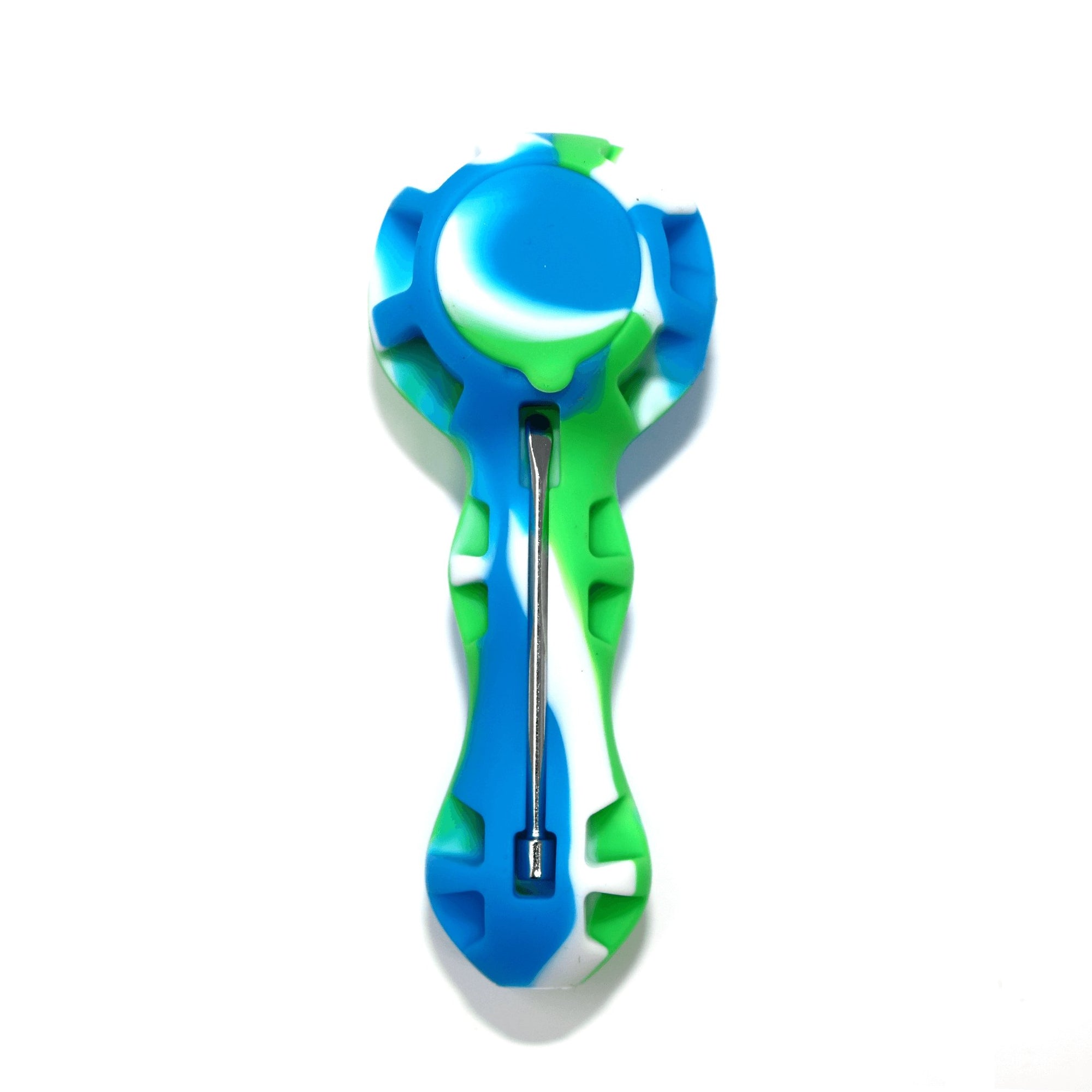 Silicone Spoon Pipe | Green & Blue With Cap On View | Dabbing Warehouse