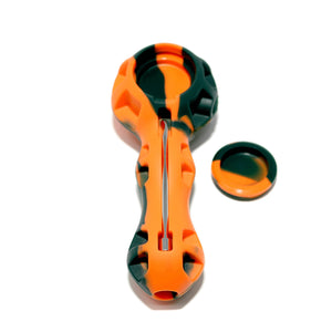 Silicone Spoon Pipe | Orange & Black With Cap Off View | Dabbing Warehouse